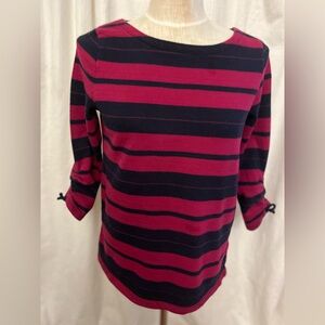 Talbots medium pet/three-quarter gathered sleeves cotton pullover/ red&black